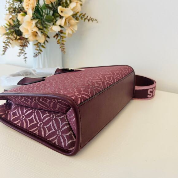 Michael Kors Purse Mirella Small Metallic Logo Jacquard Crossbody Bag Oxblood - Picture 6 of 10
